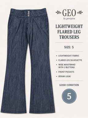 GEO Lightweight Denim Flare Leg Jeans Size 5 Boho Wide Waistband